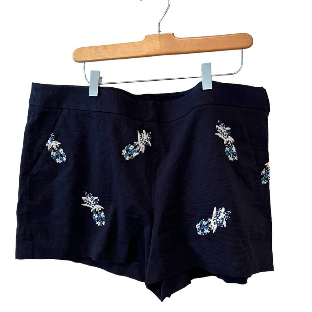 LOFT Embroidered Pineapple Short Navy Blue 14